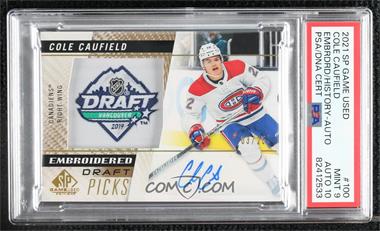 2021-22 Upper Deck SP Game Used - Embroidered in History - Autographs #100 - Rookies - Cole Caufield /25 [PSA 9 MINT]