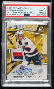 2021-22 Upper Deck SP Game Used CHL Edition - [Base] - Gold Auto Patch #2 - Connor Bedard /49 [PSA 9 MINT]