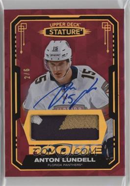 2021-22 Upper Deck Stature - [Base] - Red Design Variant Auto Material #145 - Rookies - Anton Lundell /6