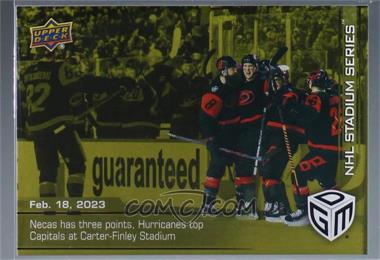 2022-23 Upper Deck Game Dated Moments - [Base] - Gold #56 - (Feb, 18, 2023) - Martin Necas Has Three Points, Hurricanes Top Capitals at Carter-Finley Stadium /100