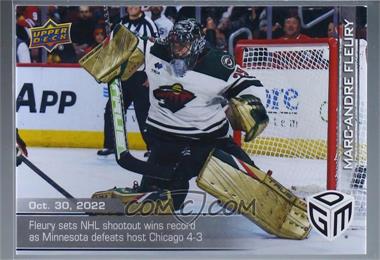 2022-23 Upper Deck Game Dated Moments - [Base] #9 - (Oct. 30, 2022) - Marc-Andre Fleury Sets NHL Shootout Wins Record as Minnesota Defeats Host Chicago 4-3 /599