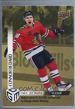 2023-24 Upper Deck Game Dated Moments - [Base] - Gold #40 - Rookie - (Dec. 27, 2023) - Connor Bedard Scores His First NHL Overtime Goal as Chicago Defeats Winnipeg /100