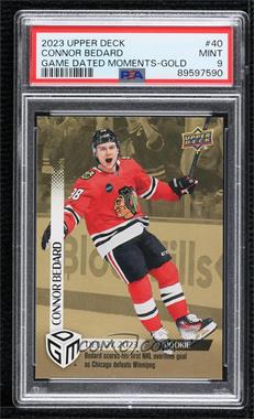 2023-24 Upper Deck Game Dated Moments - [Base] - Gold #40 - Rookie - (Dec. 27, 2023) - Connor Bedard Scores His First NHL Overtime Goal as Chicago Defeats Winnipeg /100 [PSA 9 MINT]