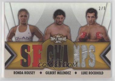 2013 Topps UFC Knockout - Triple Threads Combo Relics - Gold #TTRC-RMR - Ronda Rousey, Gilbert Melendez, Luke Rockhold /9