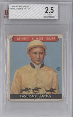 1933 Goudey Sport Kings Gum - [Base] #13 - Laverne Fator [BVG 2.5 G‑VG]
