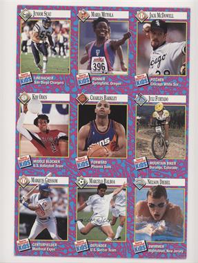 1993 Sports Illustrated for Kids Series 2 - Uncut 9-Card Sheet #136-144 - Junior Seau, Maria Mutola, Jack McDowell, Kim Oden, Charles Barkley, Juli Furtado, Marquis Grissom, Marcelo Balboa, Nelson Diebel [EX to NM]