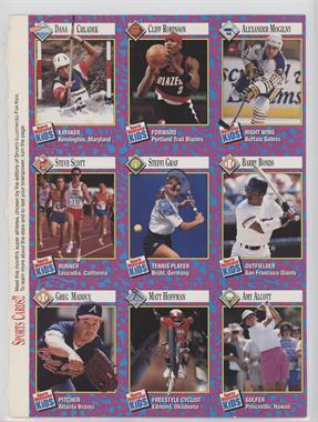 1993 Sports Illustrated for Kids Series 2 - Uncut 9-Card Sheet #154-162 - Dana Chladek, Cliff Robinson, Alexander Mogilny, Steve Scott, Steffi Graf, Barry Bonds, Greg Maddux, Matt Hoffman, Amy Alcott