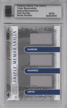 2010 Famous Fabrics First Edition - Triple Memorabilia - Silver #_DRO - Johnny Damon, Manny Ramirez, David Ortiz /9 [Uncirculated]