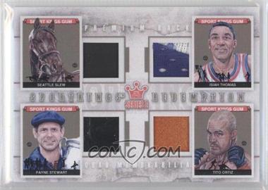 2012 Sportkings Series E - Redemption Quad Memorabilia - Premium Back #SKEQM08 - Seattle Slew, Isiah Thomas, Payne Stewart, Tito Ortiz /10