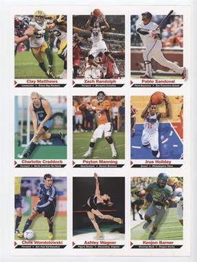 2013 Sports Illustrated for Kids Series 5 - Uncut 9-Card Sheet #199-207 - Clay Matthews, Zach Randolph, Pablo Sandoval, Charlotte Craddock, Peyton Manning, Jrue Holiday, Chris Wondolowski, Ashley Wagner, Kenjon Barner