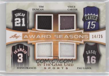 2018 Leaf In The Game Used Sports - Award Seasons - Bronze #AS-11 - Tim Duncan, Vince Carter, Steve Francis, Pau Gasol /25