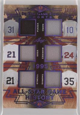 2019 Leaf In The Game Used Sports - All-Star Game History 6 Relics - Purple #ASG-11 - Mike Piazza, Hideo Nomo, Sammy Sosa, Manny Ramirez, Paul O'Neill, Frank Thomas /15