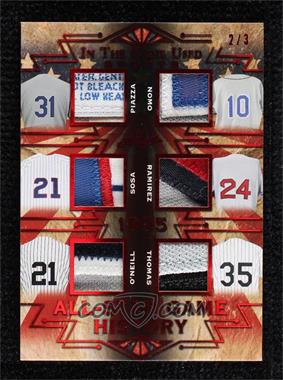 2019 Leaf In The Game Used Sports - All-Star Game History 6 Relics Prime - Red #ASGP-11 - Mike Piazza, Hideo Nomo, Sammy Sosa, Manny Ramirez, Paul O'Neill, Frank Thomas /3