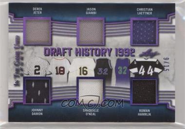 2019 Leaf In The Game Used Sports - Draft History 6 Relics - Purple #DH-13 - Derek Jeter, Johnny Damon, Jason Giambi, Shaquille O'Neal, Christian Laettner, Roman Hamrlik /15