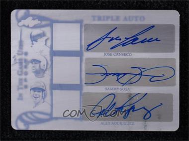 2019 Leaf In The Game Used Sports - Triple Auto - Printing Plate Black #TA-01 - Sammy Sosa, Jose Canseco, Alex Rodriguez /1