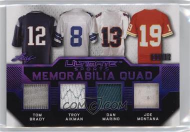 2019 Leaf Ultimate Sports - Ultimate Memorabilia Quad - Purple #UQ-04 - Tom Brady, Troy Aikman, Dan Marino, Joe Montana /12