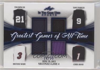 2020 Leaf In The Game Used Sports - Greatest Games of All Time - Blue #GGAT-08 - Tim Duncan, Tony Parker, Dwyane Wade, Chris Bosh /35