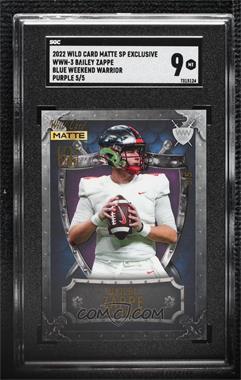 2022 Wild Card Matte SP Exclusive - Weekend Warrior Football - Blue/Purple #WWN-3 - Bailey Zappe /5 [SGC 9 MINT]