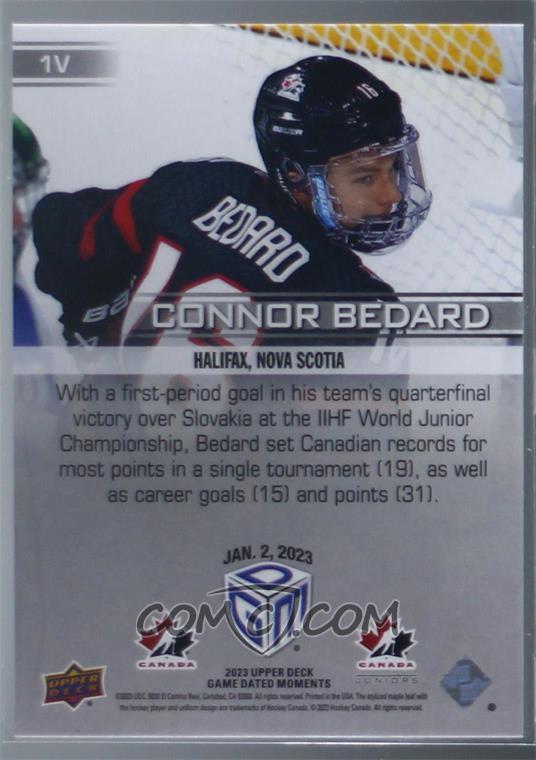 NHL 2023 Game Dated Moments Single Card Connor Bedard 1 Team Canada World  Juniors Record - ToyWiz