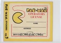 Pac-Man Operators License (No Eyes) [Good to VG‑EX]