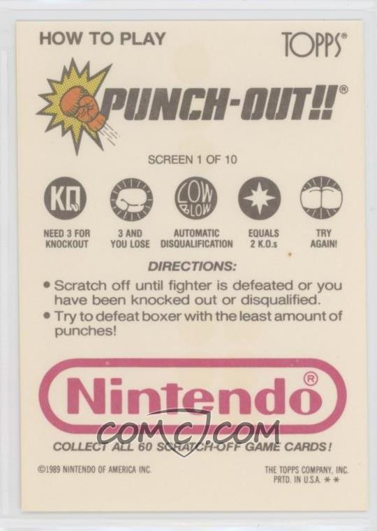 1989 Topps Nintendo Scratch-Off Game Punch Out!! #1 Glass Joe