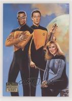 Lt. Commander Data, Lt. Commander Geordi La Forge, Dr. Beverly Crusher