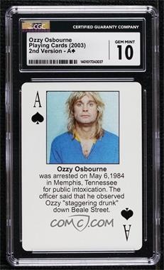 2003 Starz Behind Barz Playing Cards - 2nd Version - [Base] #AS - Ozzy Osbourne [CGC 10 Gem Mint]