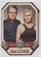 Edward James Olmos as William Adama, Katee Sckhoff as Kara Thrace