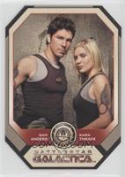 Katee Sackhoff as Kara Thrace, Michael Trucco as Sam Anders