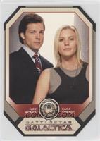 Jamie Bamber as Lee Adama, Katee Sckhoff as Kara Thrace