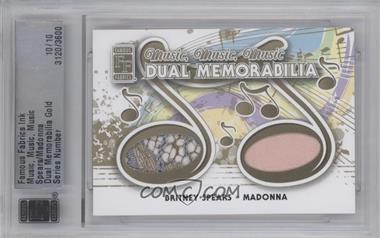 2012 Famous Fabrics Ink Music, Music, Music - Memorabilia Dual - Gold #BSMA - Britney Spears, Madonna /10 [Uncirculated]