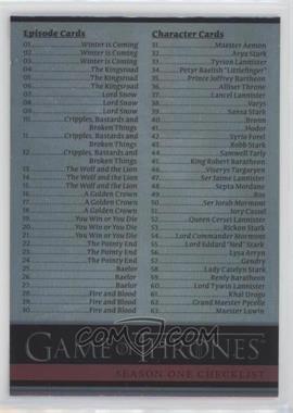 2012 Rittenhouse Game of Thrones Season 1 - [Base] - Foil #72 - Season One Checklist