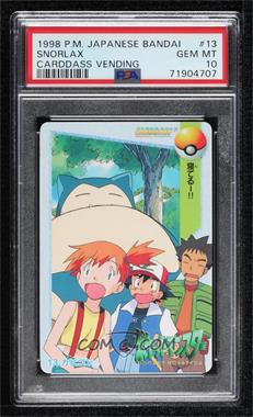 1998 Bandai Carddass Pokemon Anime Collection Vending - [Base] #13 - Snorlax [PSA 10 GEM MT]