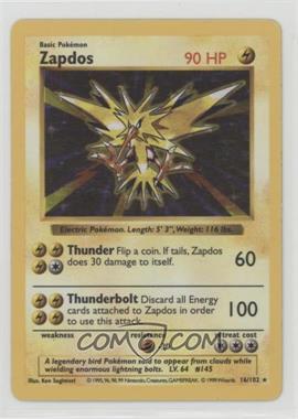 1999 Pokemon Base Set - [Base] - Shadowless #16 - Holo - Zapdos