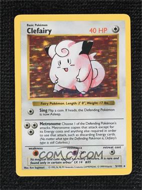 1999 Pokemon Base Set - [Base] - Shadowless #5 - Holo - Clefairy