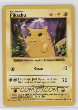 1999 Pokemon Base Set - [Base] - Shadowless #58.1 - Pikachu (Yellow Cheeks)