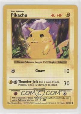 1999 Pokemon Base Set - [Base] - Shadowless #58.1 - Pikachu (Yellow Cheeks)