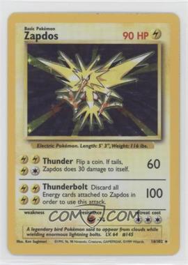 1999 Pokemon Base Set - [Base] - Unlimited #16 - Holo - Zapdos [EX to NM]