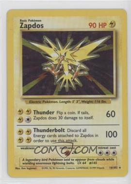 1999 Pokemon Base Set - [Base] - Unlimited #16 - Holo - Zapdos