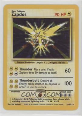 1999 Pokemon Base Set - [Base] - Unlimited #16 - Holo - Zapdos