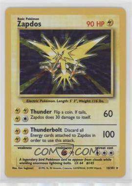 1999 Pokemon Base Set - [Base] - Unlimited #16 - Holo - Zapdos