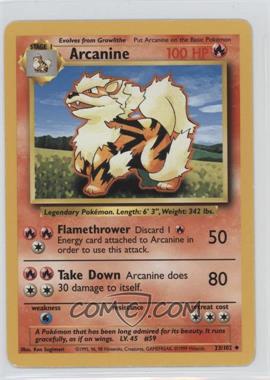 1999 Pokemon Base Set - [Base] - Unlimited #23 - Arcanine [Noted]