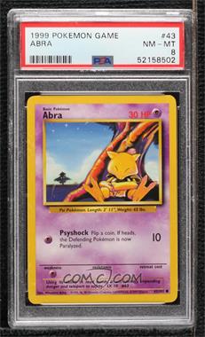 1999 Pokemon Base Set - [Base] - Unlimited #43 - Abra [PSA 8 NM‑MT]