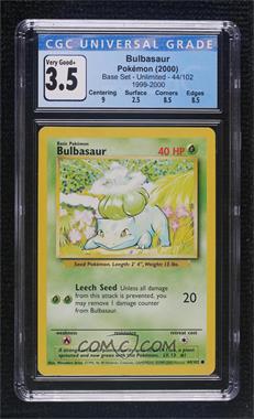 1999 Pokemon Base Set - [Base] - Unlimited #44 - Bulbasaur [CGC 3.5 Very Good+]