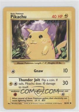 1999 Pokemon Base Set - [Base] - Unlimited #58.1 - Pikachu (Yellow Cheeks)