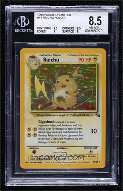 1999 Pokemon Fossil - [Base] #14 - Holo - Raichu [BGS 8.5 NM‑MT+]