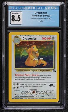 1999 Pokemon Fossil - [Base] #4 - Holo - Dragonite [CGC 8.5 NM/Mint+]