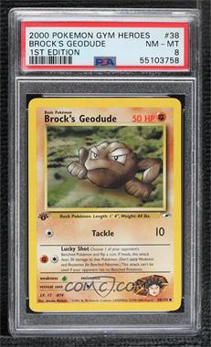 2000 Pokemon - Gym Heroes - [Base] - 1st Edition #38 - Brock's Geodude [PSA 8 NM‑MT]