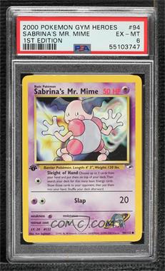 2000 Pokemon - Gym Heroes - [Base] - 1st Edition #94 - Sabrina's Mr. Mime [PSA 6 EX‑MT]