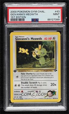 2000 Pokemon Gym Challenge - [Base] - 1st Edition #43 - Giovanni's Meowth [PSA 9 MINT]